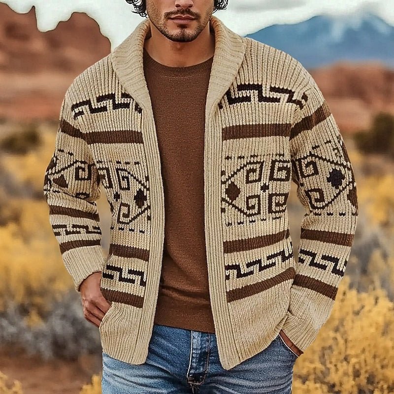 Patterned Zip Cardigan for Men's | Cozy Knitwear for Casual Wear - Satinni
