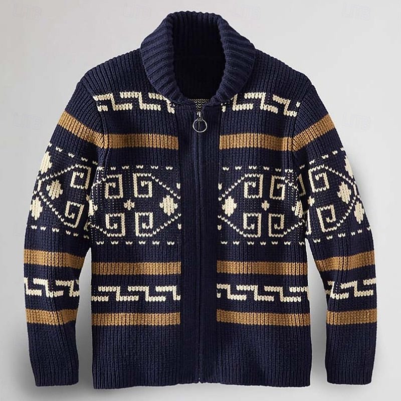 Patterned Zip Cardigan for Men's | Cozy Knitwear for Casual Wear - Satinni