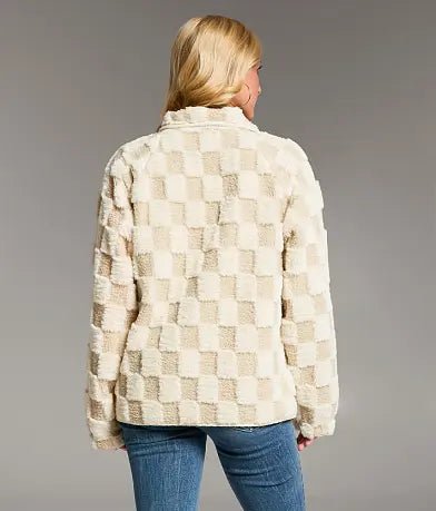 Plaid Faux Fur Coat for Women – Autumn/Winter Warm Jacket, Turn-Down Collar, Short Plush Design - Satinni