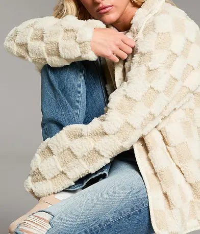 Plaid Faux Fur Coat for Women – Autumn/Winter Warm Jacket, Turn-Down Collar, Short Plush Design - Satinni