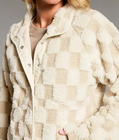 Plaid Faux Fur Coat for Women – Autumn/Winter Warm Jacket, Turn-Down Collar, Short Plush Design - Satinni