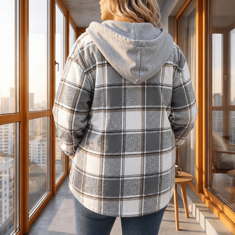 Plaid Fleece Lined Hooded Jacket for Women - Casual Winter Outerwear - Satinni