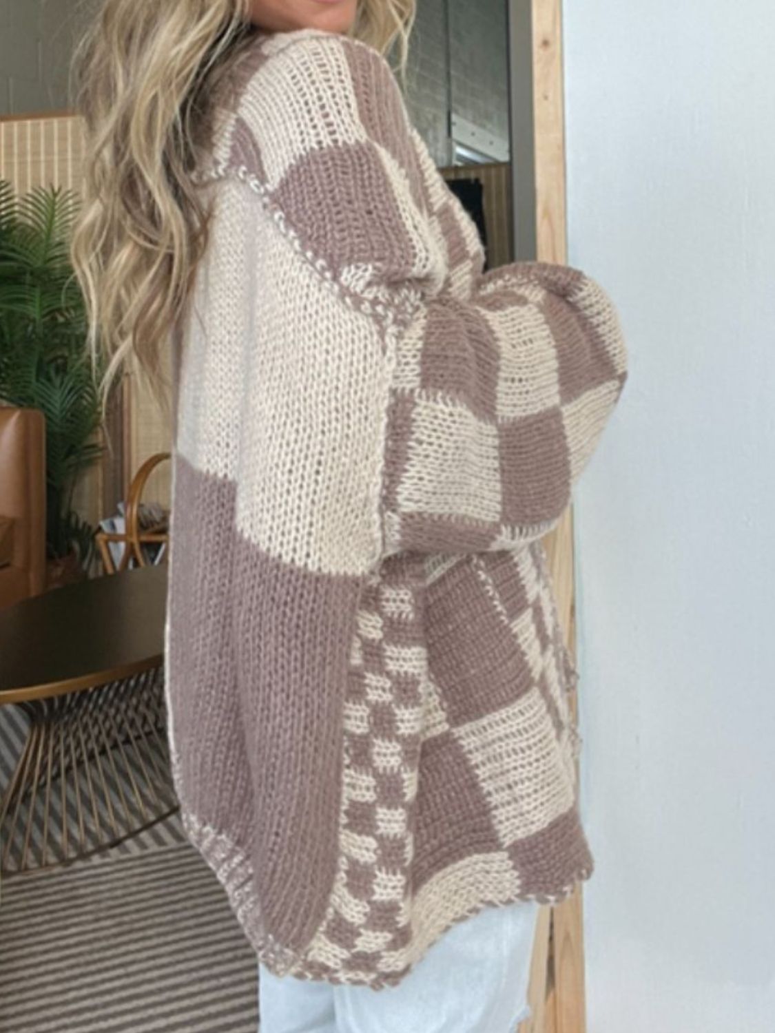 Plaid Long Sleeve Open Front Cardigan for Women - Cozy Knit Layering Piece - Satinni