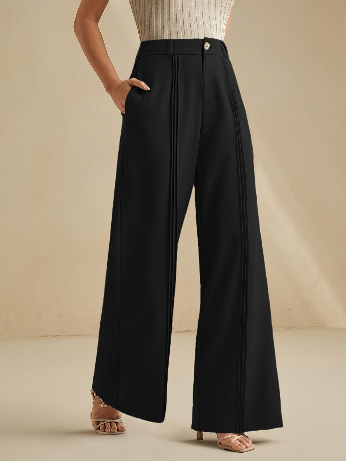 Pleated Wide-Leg Trousers in Soft Fabric for Casual or Office Wear - Satinni