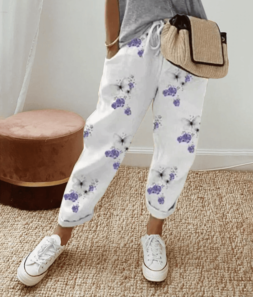 Printed Lace Casual Pants for Everyday Wear - Comfortable and Stylish Design - Satinni