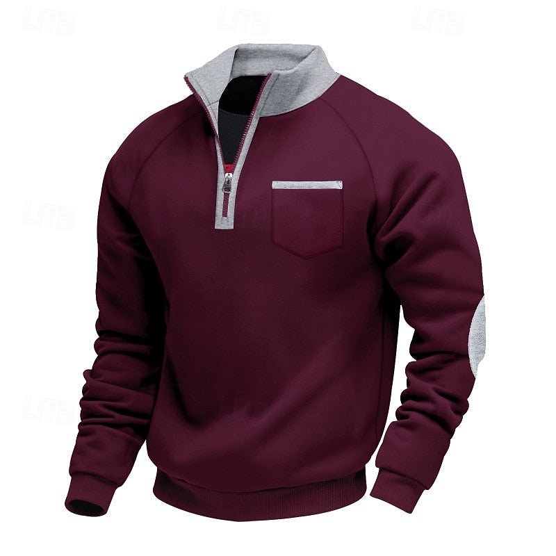 Quarter-Zip Color Block Pullover for Men | Soft Fabric | Casual Wear - Satinni