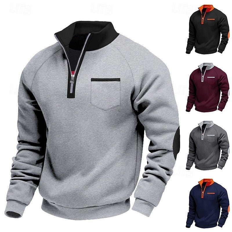 Quarter-Zip Color Block Pullover for Men | Soft Fabric | Casual Wear - Satinni