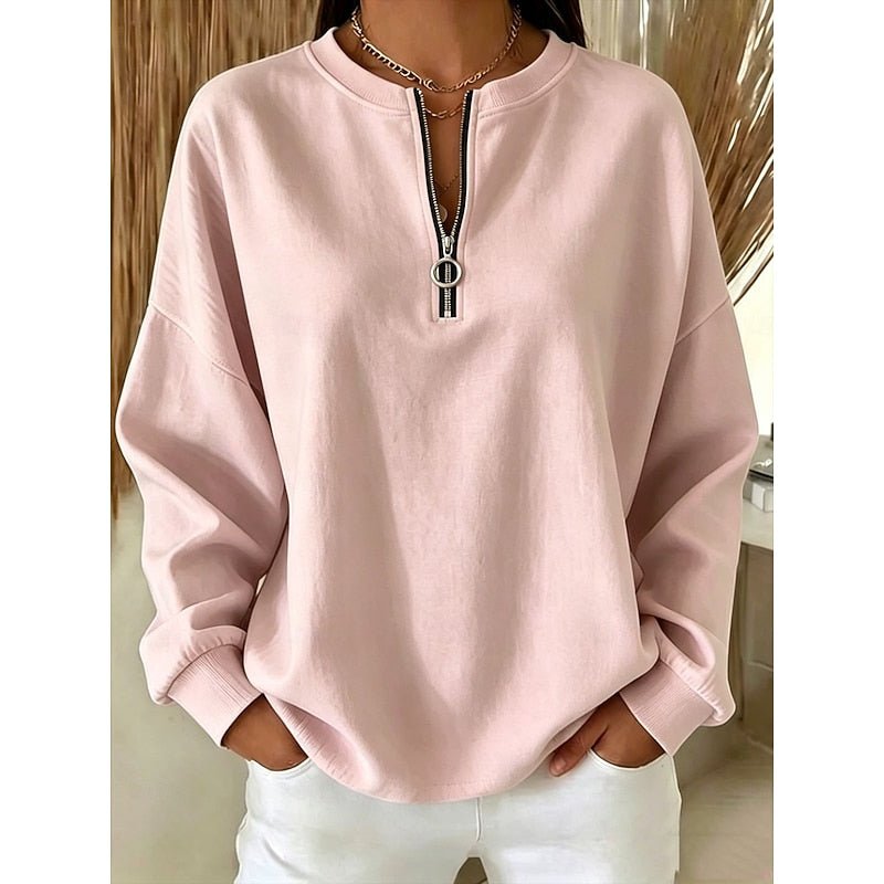 Quarter-Zip High-Neck Sweatshirt for Women | Soft Cotton Blend | Casual Wear - Satinni