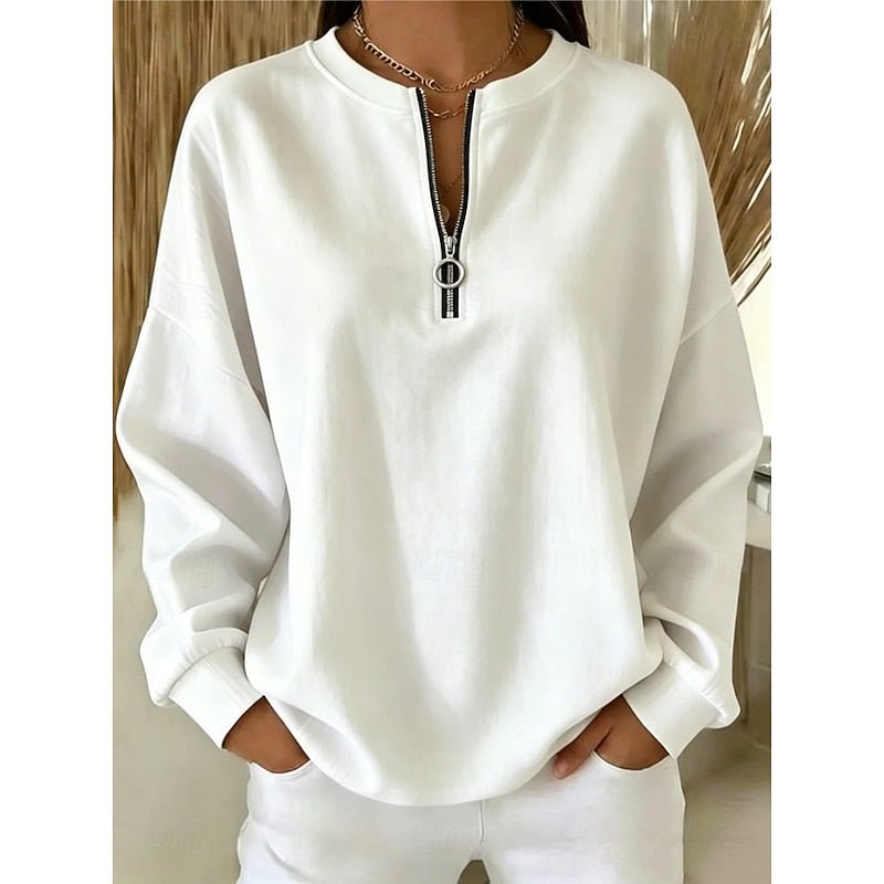 Quarter-Zip High-Neck Sweatshirt for Women | Soft Cotton Blend | Casual Wear - Satinni