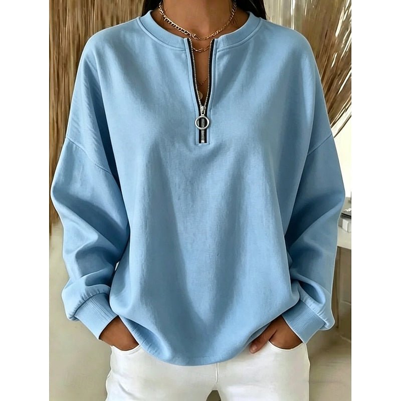 Quarter-Zip High-Neck Sweatshirt for Women | Soft Cotton Blend | Casual Wear - Satinni
