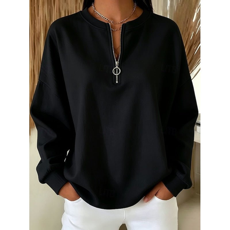 Quarter-Zip High-Neck Sweatshirt for Women | Soft Cotton Blend | Casual Wear - Satinni