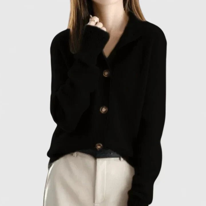 Refined Collared Cardigan - Soft Knit Fabric - Women's Casual Sweater - Satinni