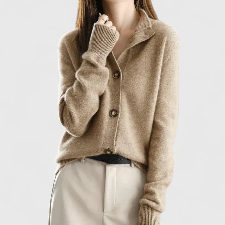 Refined Collared Cardigan - Soft Knit Fabric - Women's Casual Sweater - Satinni