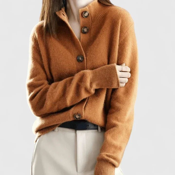 Refined Collared Cardigan - Soft Knit Fabric - Women's Casual Sweater - Satinni