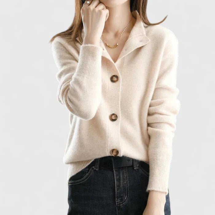 Refined Collared Cardigan - Soft Knit Fabric - Women's Casual Sweater - Satinni