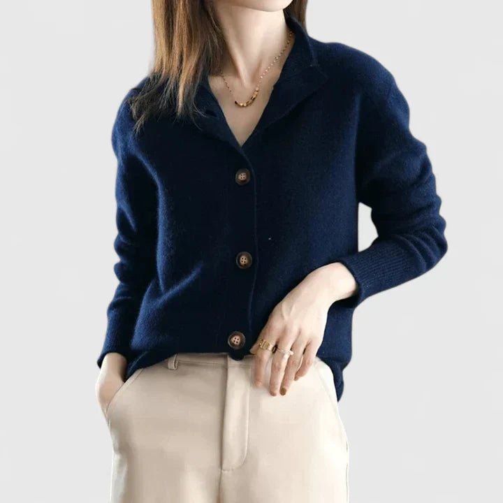 Refined Collared Cardigan - Soft Knit Fabric - Women's Casual Sweater - Satinni