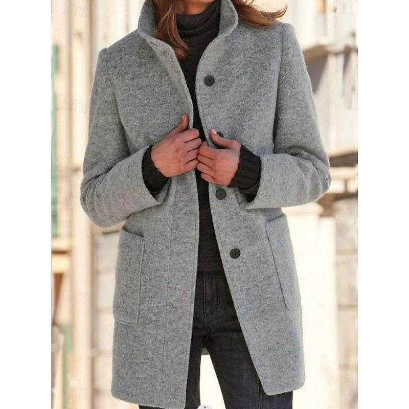 Refined Stand-Collar Coat in Wool Blend for Women's Outerwear - Satinni