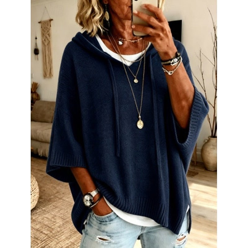 Relaxed Fit Hooded Sweater for Women - Comfortable Cotton Blend Pullover - Satinni