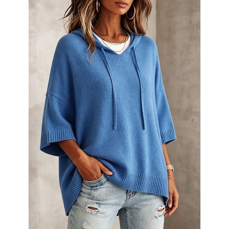 Relaxed Fit Hooded Sweater for Women - Comfortable Cotton Blend Pullover - Satinni
