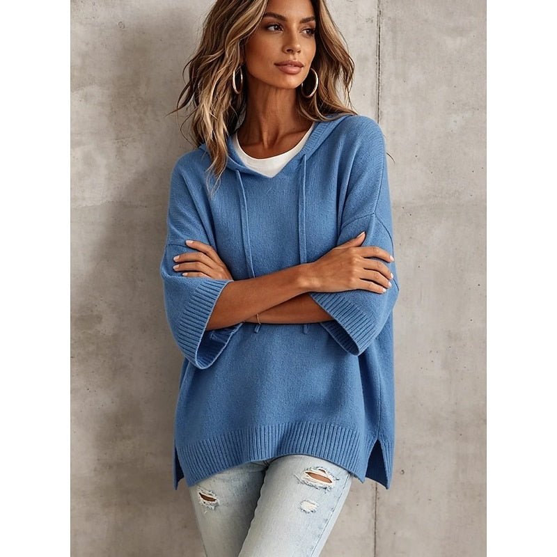 Relaxed Fit Hooded Sweater for Women - Comfortable Cotton Blend Pullover - Satinni