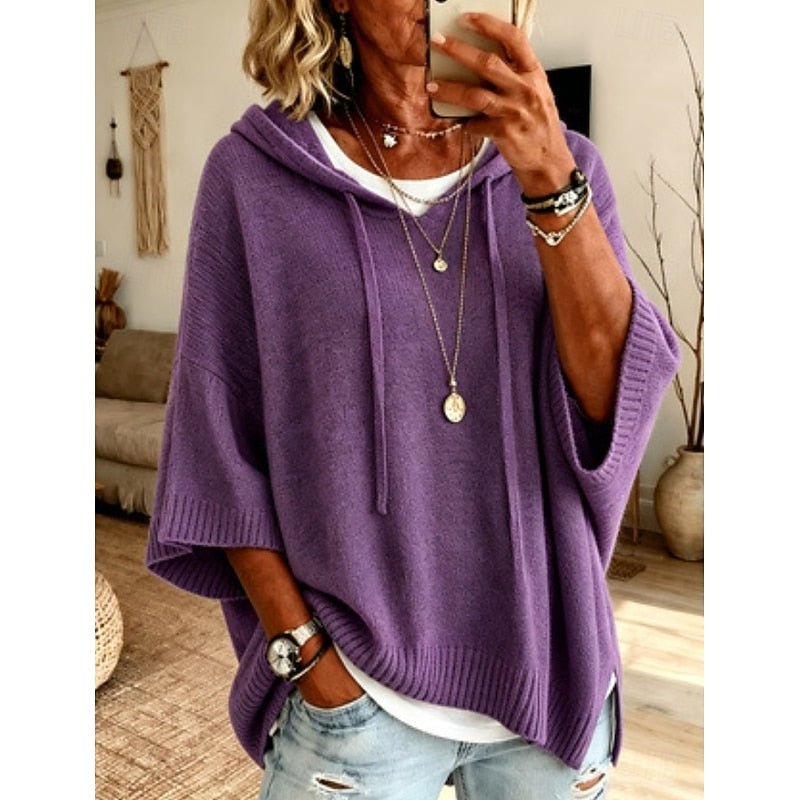 Relaxed Fit Hooded Sweater for Women - Comfortable Cotton Blend Pullover - Satinni