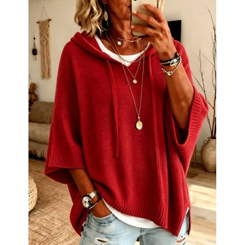 Relaxed Fit Hooded Sweater for Women - Comfortable Cotton Blend Pullover - Satinni