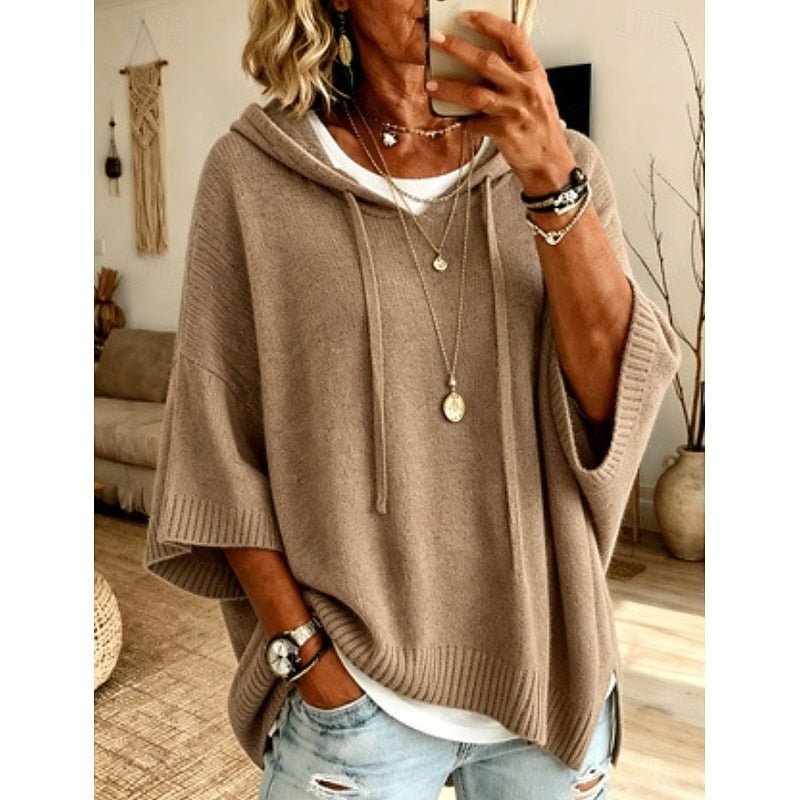 Relaxed Fit Hooded Sweater for Women - Comfortable Cotton Blend Pullover - Satinni