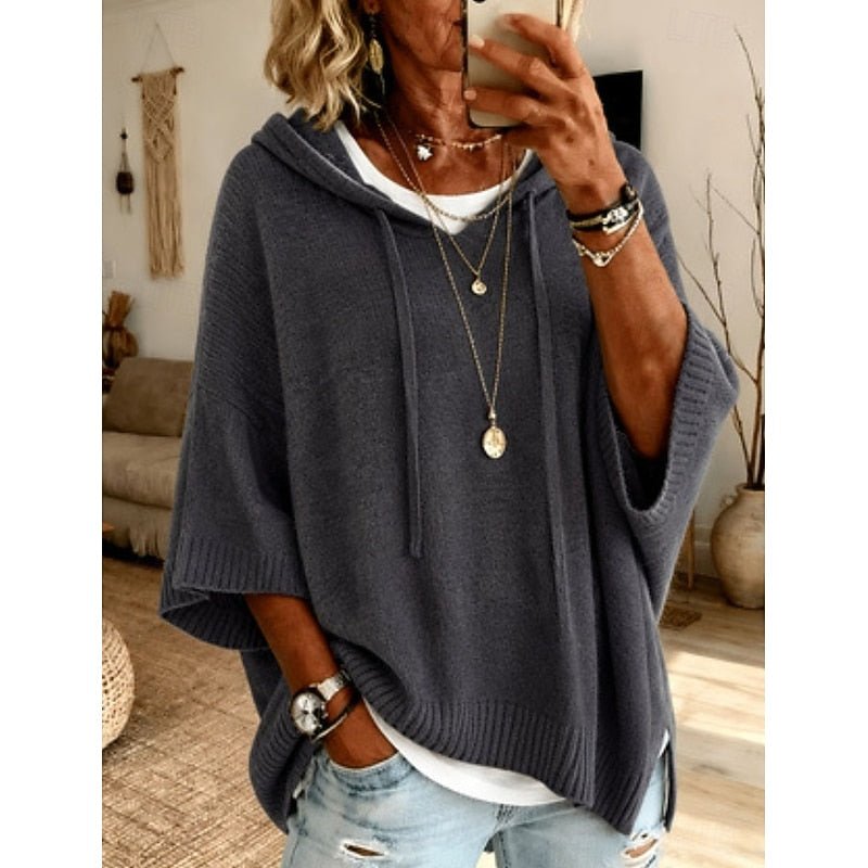Relaxed Fit Hooded Sweater for Women - Comfortable Cotton Blend Pullover - Satinni