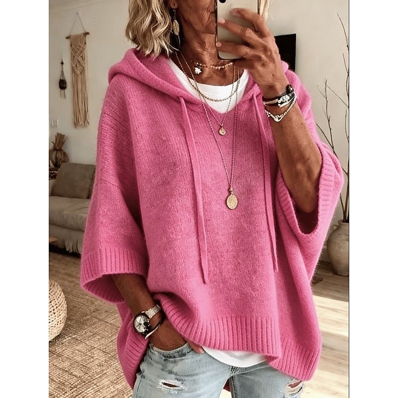 Relaxed Fit Hooded Sweater for Women - Comfortable Cotton Blend Pullover - Satinni
