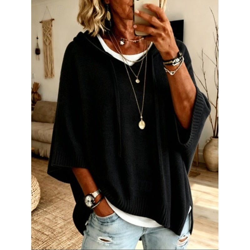 Relaxed Fit Hooded Sweater for Women - Comfortable Cotton Blend Pullover - Satinni