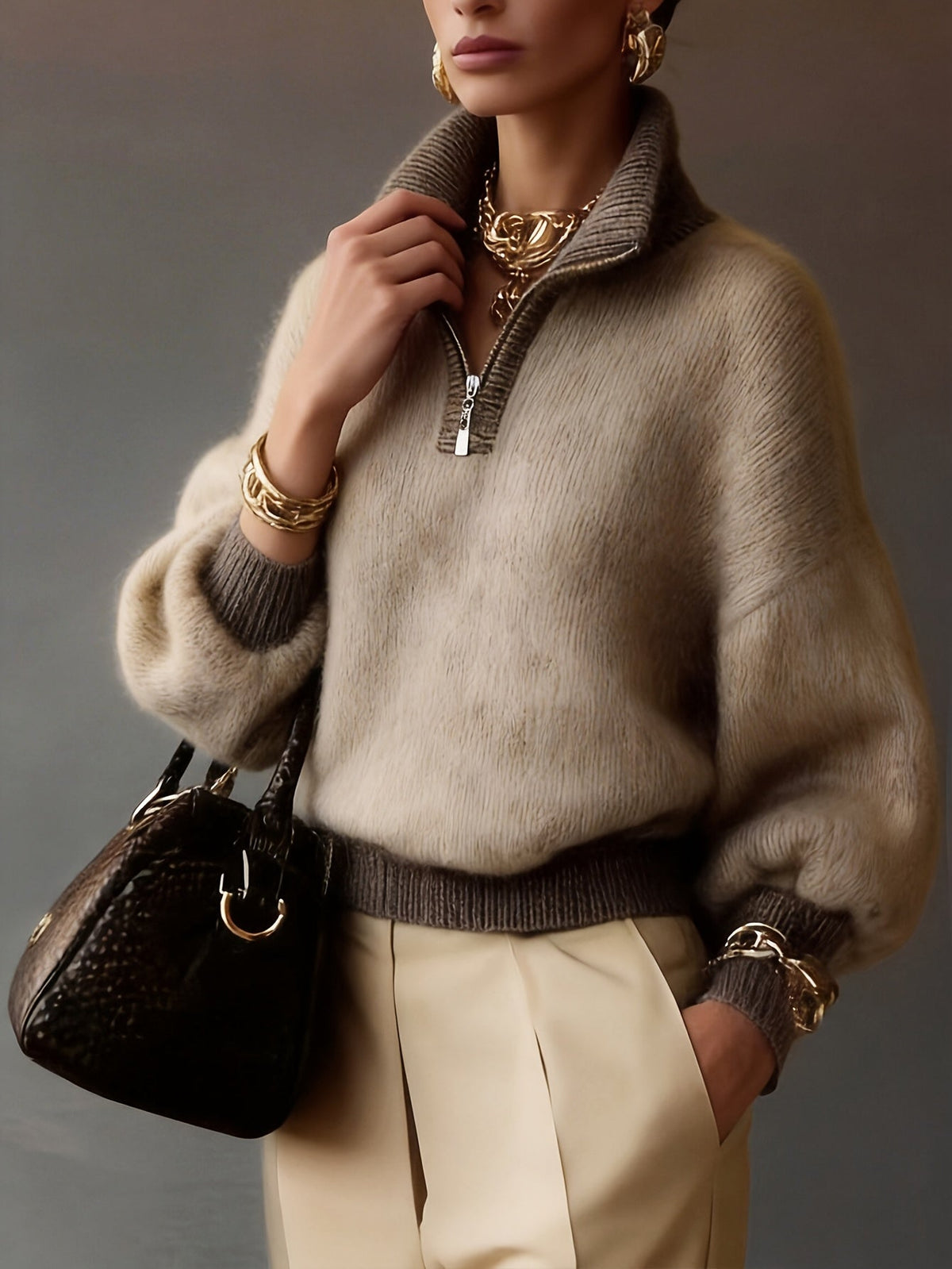 Relaxed Half-Zip Sweater in Soft Knit for Casual Wear - Satinni