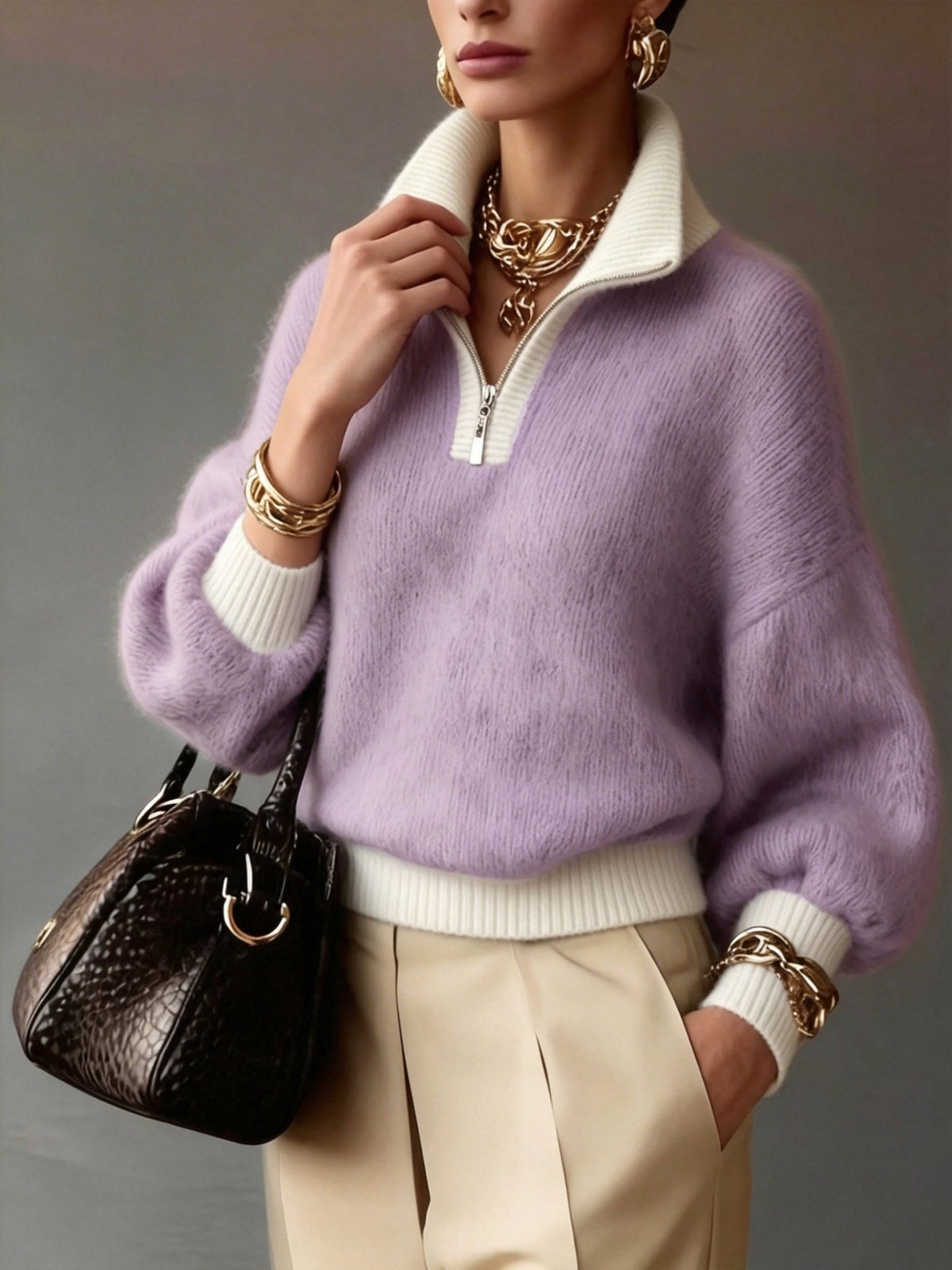 Relaxed Half-Zip Sweater in Soft Knit for Casual Wear - Satinni