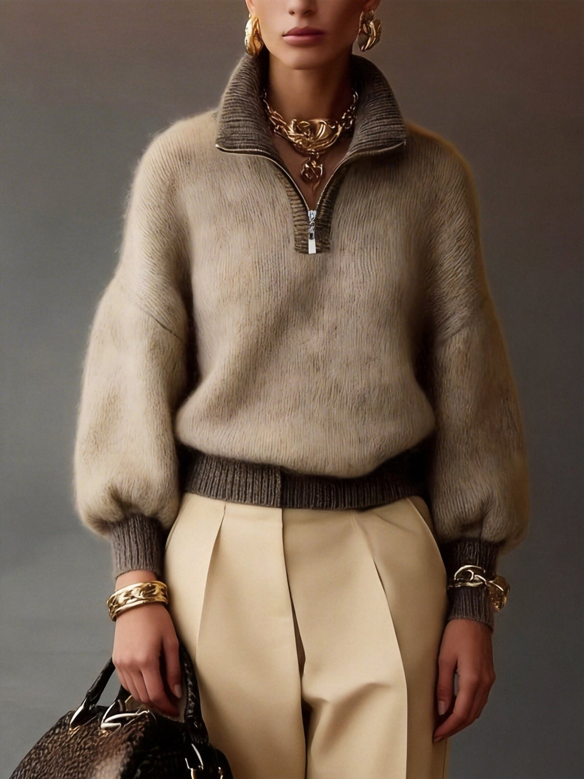 Relaxed Half-Zip Sweater in Soft Knit for Casual Wear - Satinni