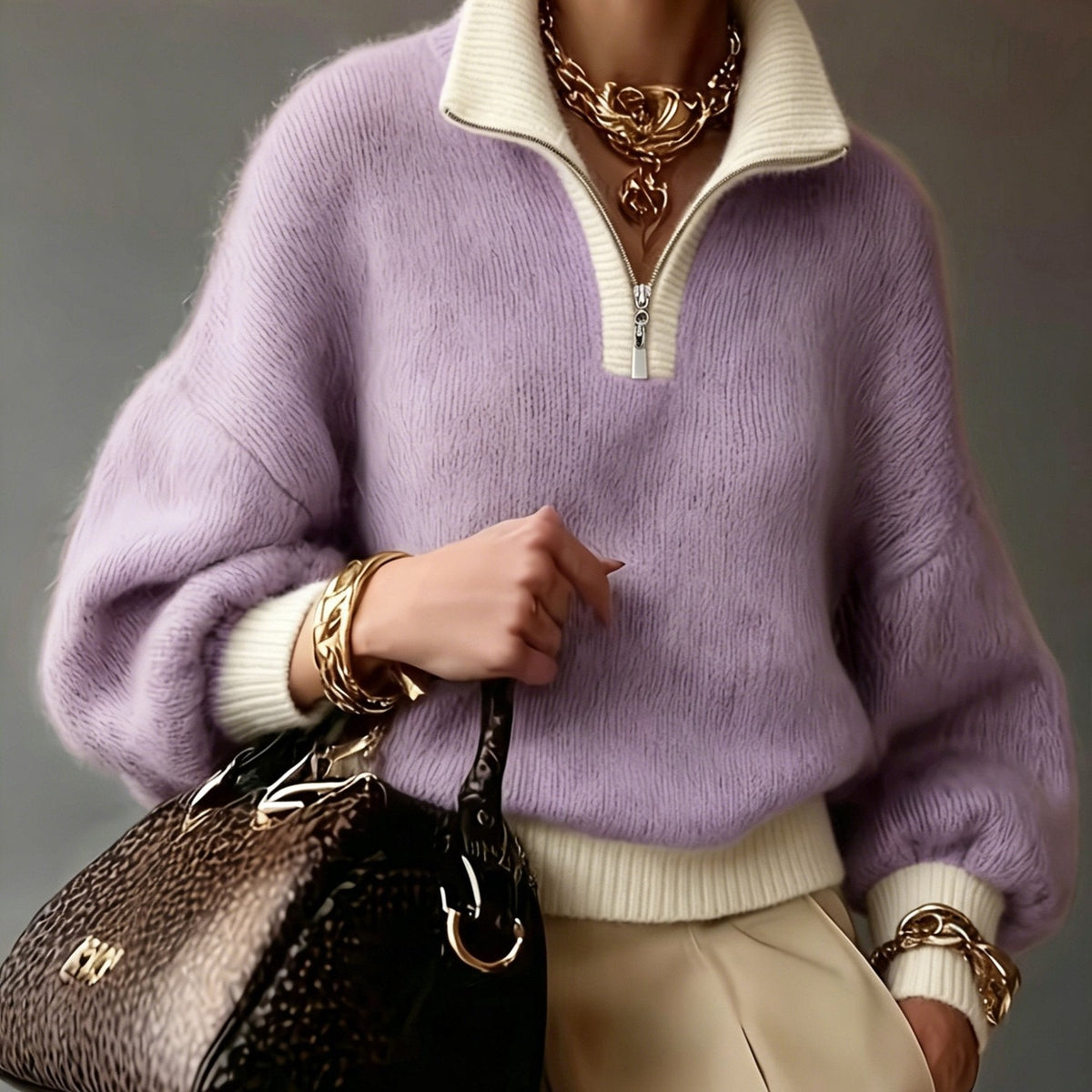 Relaxed Half-Zip Sweater in Soft Knit for Casual Wear - Satinni