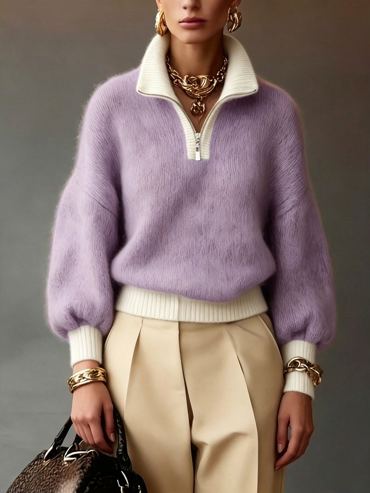 Relaxed Half-Zip Sweater in Soft Knit for Casual Wear - Satinni
