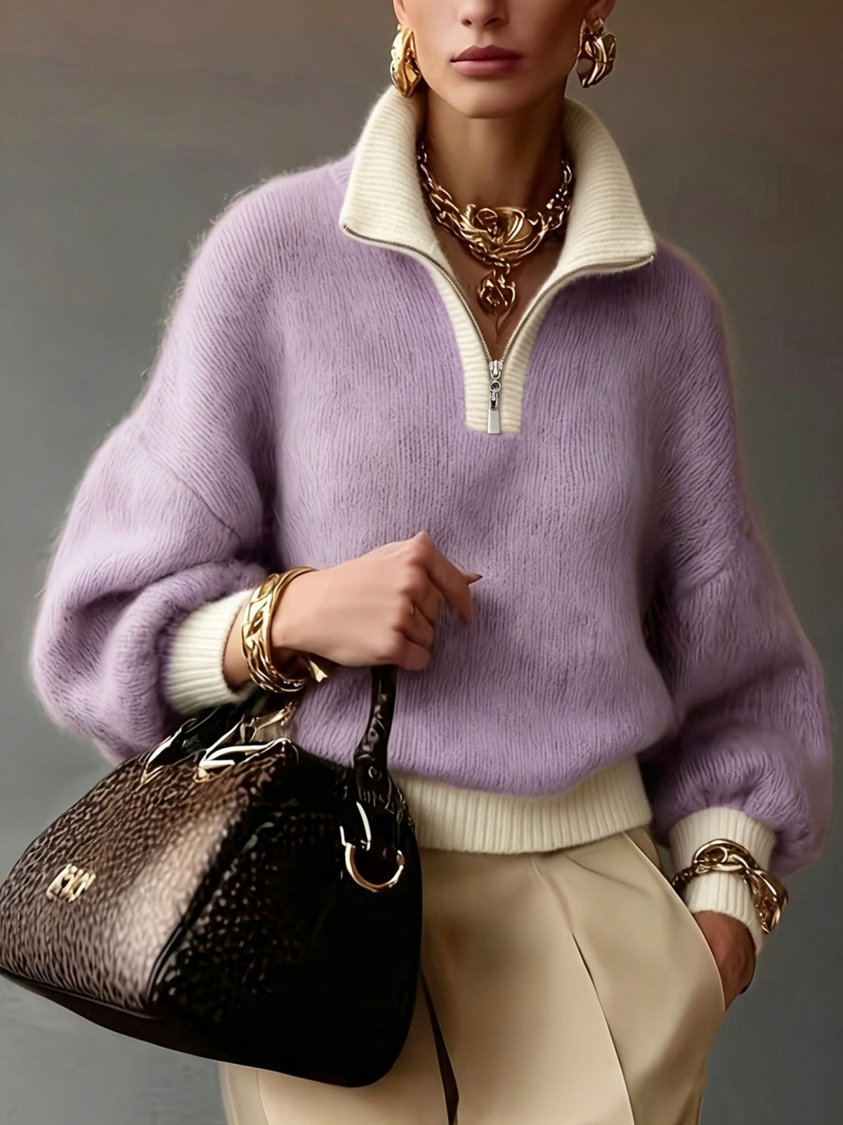 Relaxed Half-Zip Sweater in Soft Knit for Casual Wear - Satinni
