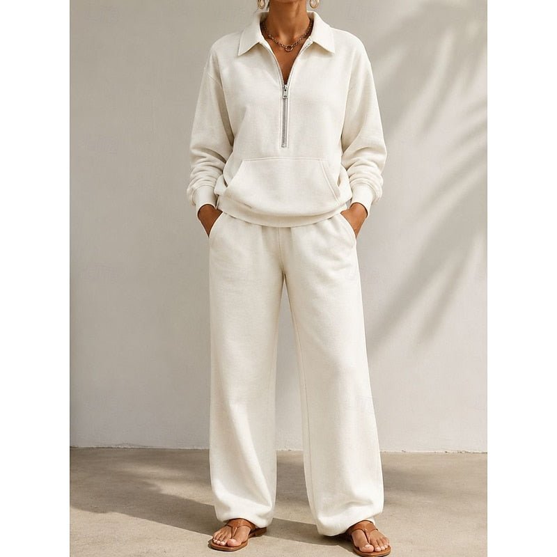 Relaxed Half-Zip Two-Piece Set | Comfortable Loungewear for Casual Wear - Satinni