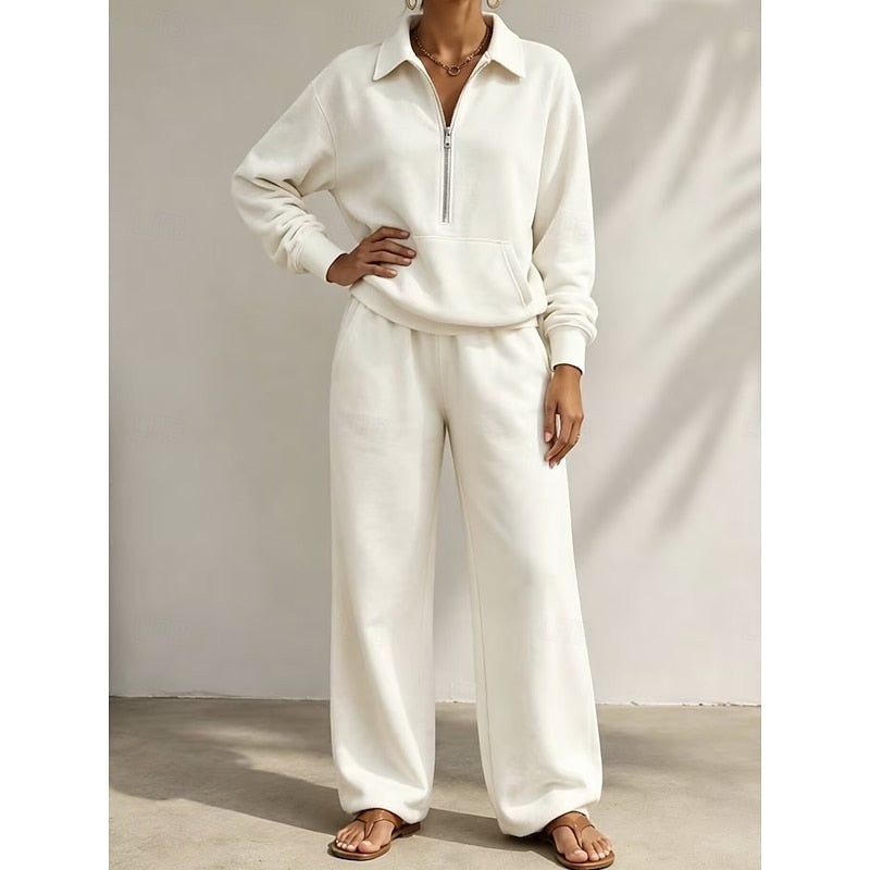 Relaxed Half-Zip Two-Piece Set | Comfortable Loungewear for Casual Wear - Satinni