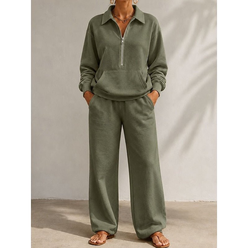 Relaxed Half-Zip Two-Piece Set | Comfortable Loungewear for Casual Wear - Satinni