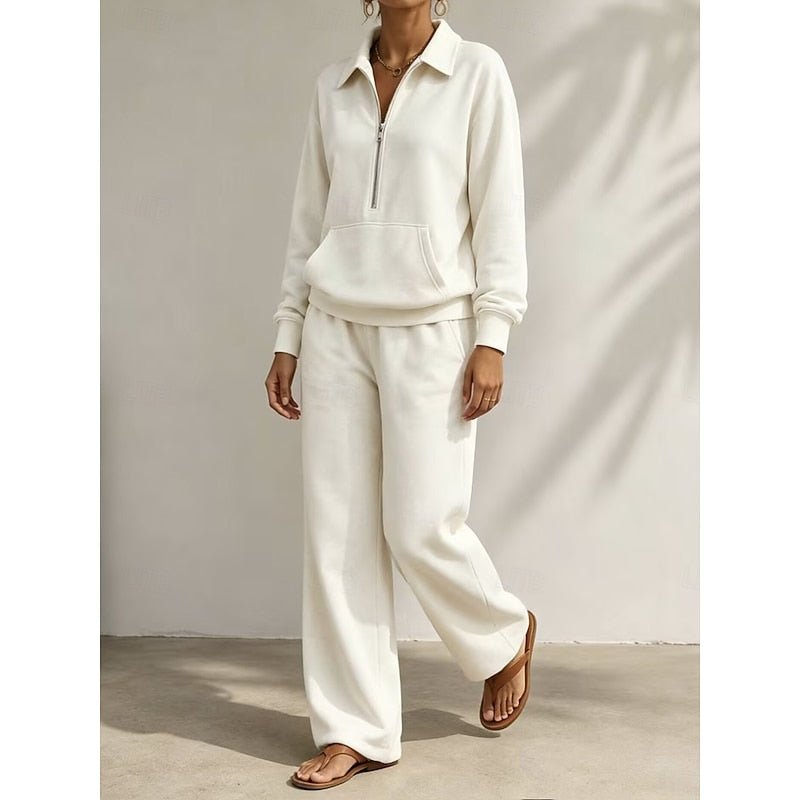 Relaxed Half-Zip Two-Piece Set | Comfortable Loungewear for Casual Wear - Satinni