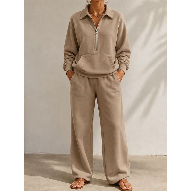 Relaxed Half-Zip Two-Piece Set | Comfortable Loungewear for Casual Wear - Satinni