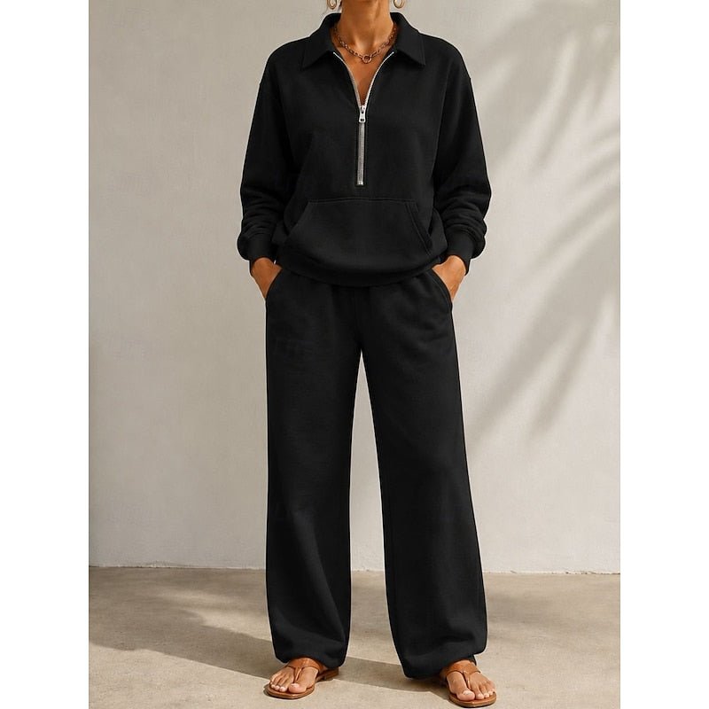Relaxed Half-Zip Two-Piece Set | Comfortable Loungewear for Casual Wear - Satinni