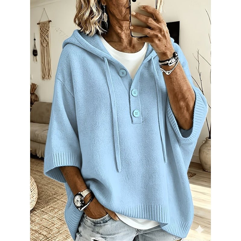 Relaxed Knit Hooded Sweater for Women - Cozy Casual Pullover in Soft Fabric - Satinni