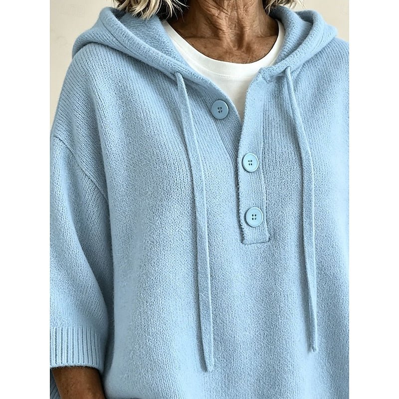 Relaxed Knit Hooded Sweater for Women - Cozy Casual Pullover in Soft Fabric - Satinni