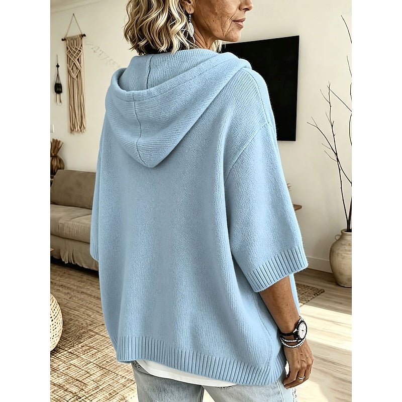 Relaxed Knit Hooded Sweater for Women - Cozy Casual Pullover in Soft Fabric - Satinni