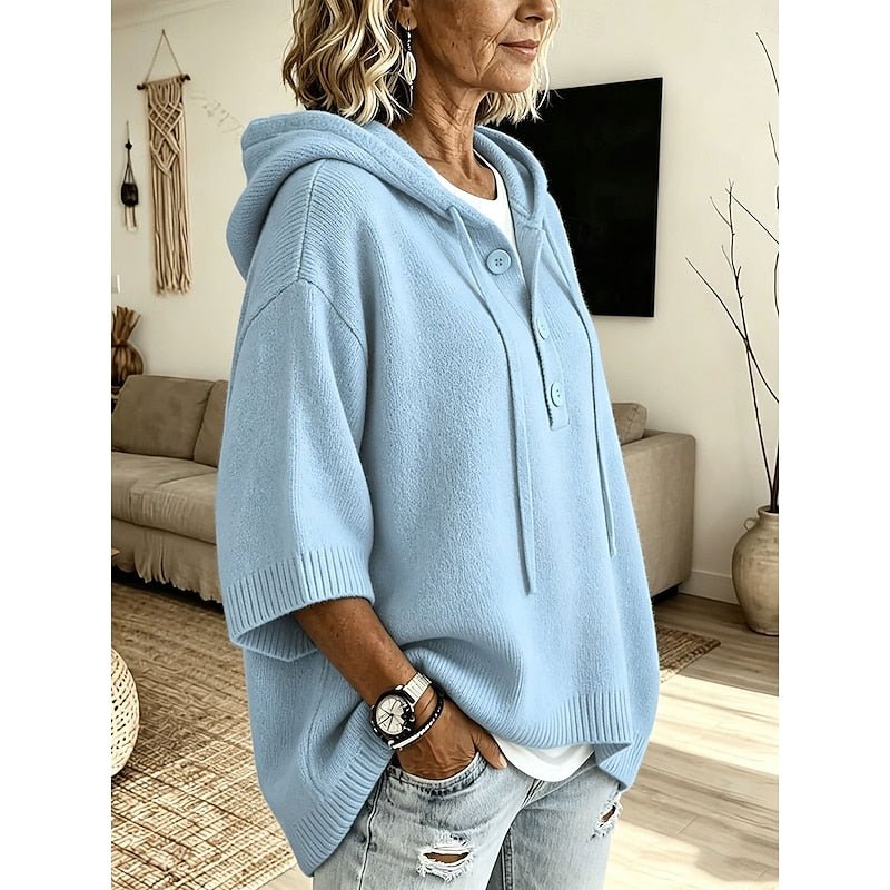 Relaxed Knit Hooded Sweater for Women - Cozy Casual Pullover in Soft Fabric - Satinni