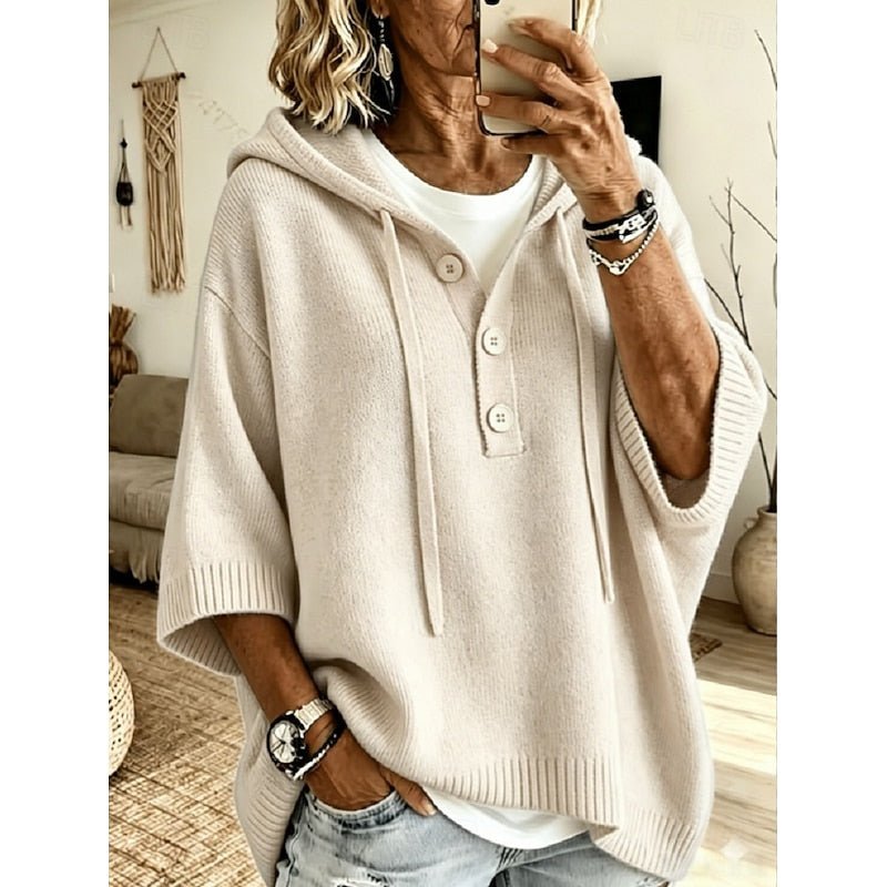 Relaxed Knit Hooded Sweater for Women - Cozy Casual Pullover in Soft Fabric - Satinni