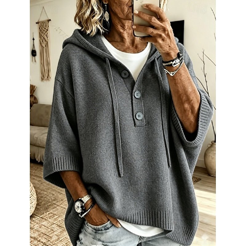 Relaxed Knit Hooded Sweater for Women - Cozy Casual Pullover in Soft Fabric - Satinni