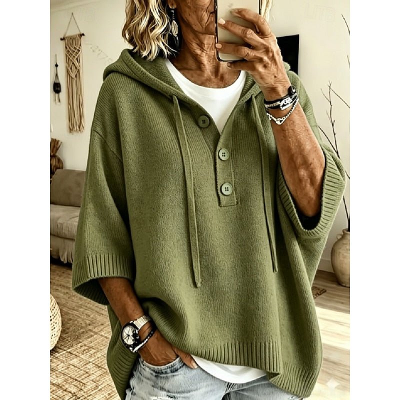 Relaxed Knit Hooded Sweater for Women - Cozy Casual Pullover in Soft Fabric - Satinni