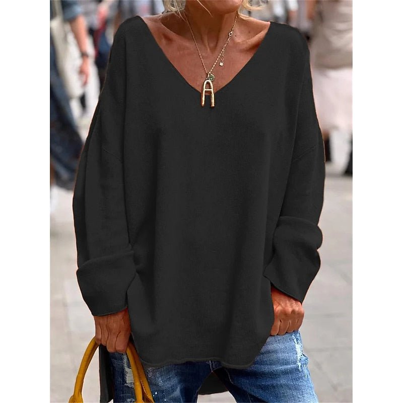 Relaxed V-Neck Pullover Sweater in Soft Knit for Casual Wear - Satinni